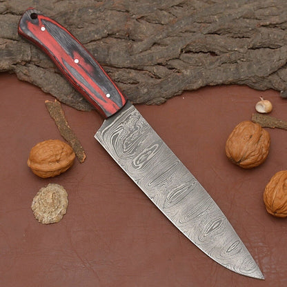 Hand-Forged Damascus Steel Chef Knife – Professional Kitchen Knife with Wood Handle