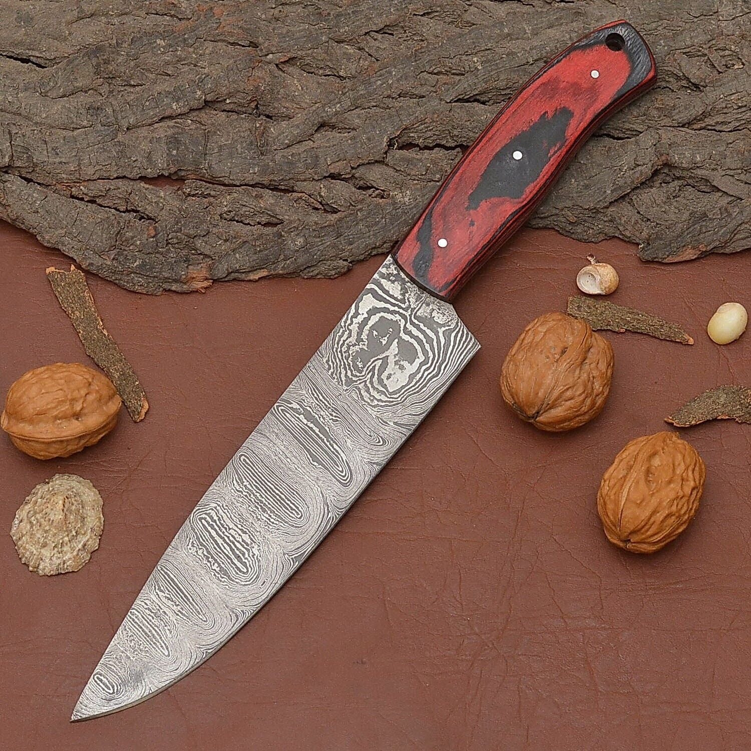 HandForged Damascus Steel Chef Knife  Professional Kitchen Knife With Wood Handle 2