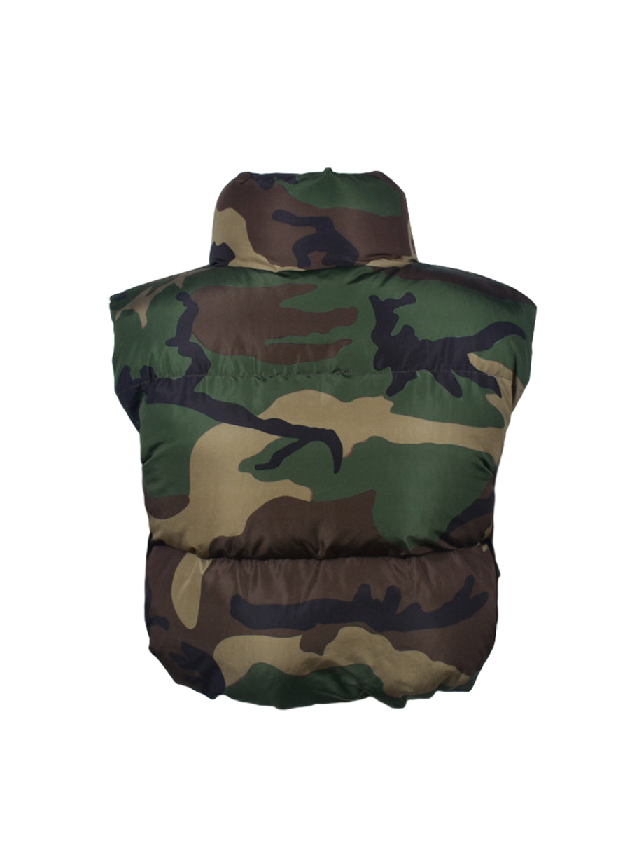 Women's Puffer Vest, Sleeveless Jacket with Hood and Pockets, Stand Collar Zipper Closure, Solid Color Winter Outwear
