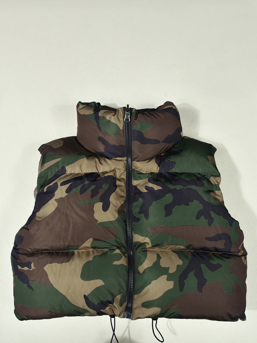 Women's Puffer Vest, Sleeveless Jacket with Hood and Pockets, Stand Collar Zipper Closure, Solid Color Winter Outwear