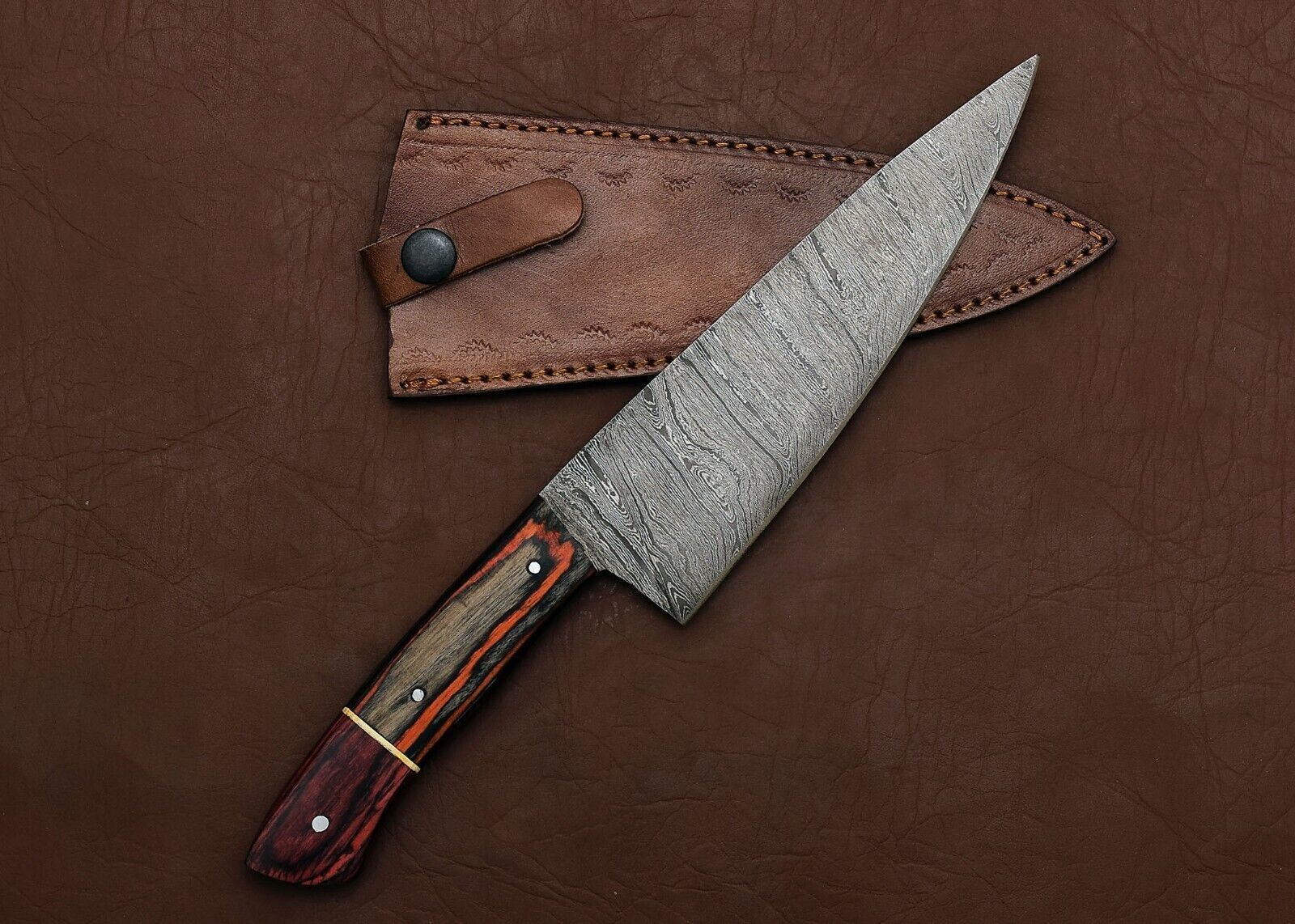 Premium Handmade Damascus Steel Kitchen Knife  12 Chef Knife With Leather Sheath 1