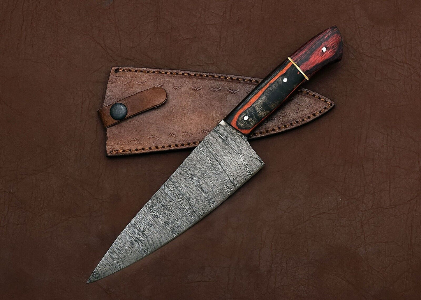 Premium Handmade Damascus Steel Kitchen Knife  12 Chef Knife With Leather Sheath 2
