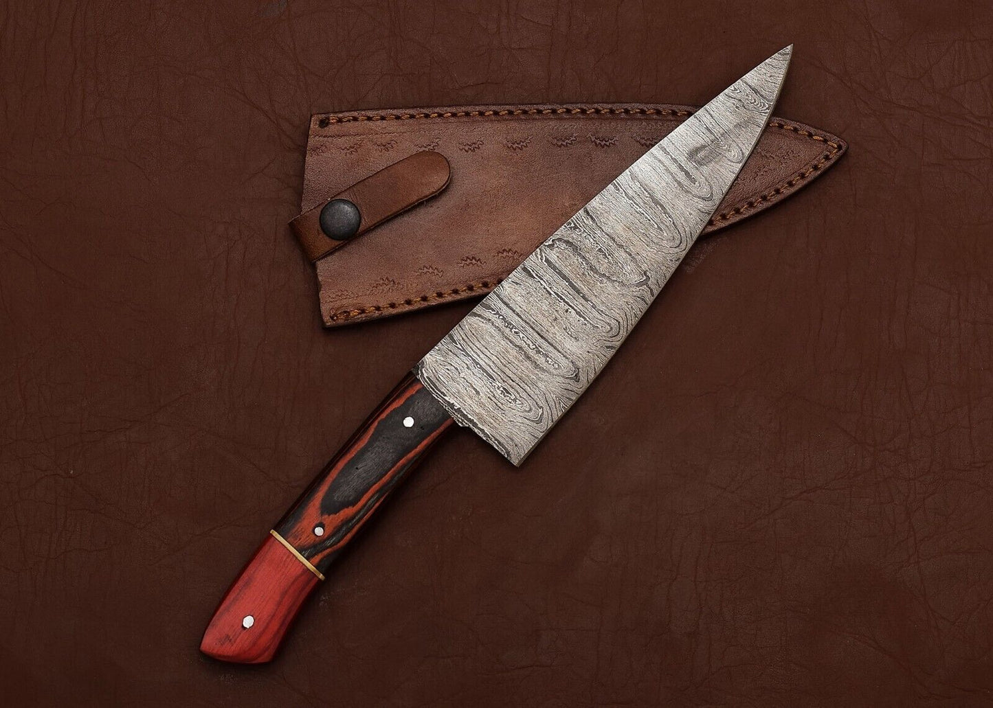 Damascus Steel Cooking Knife  Handmade 7 Inch Chef Knife With Wooden Grip 1