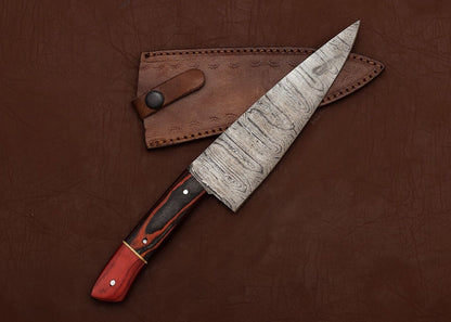 Damascus Steel Cooking Knife  Handmade 7 Inch Chef Knife With Wooden Grip 1