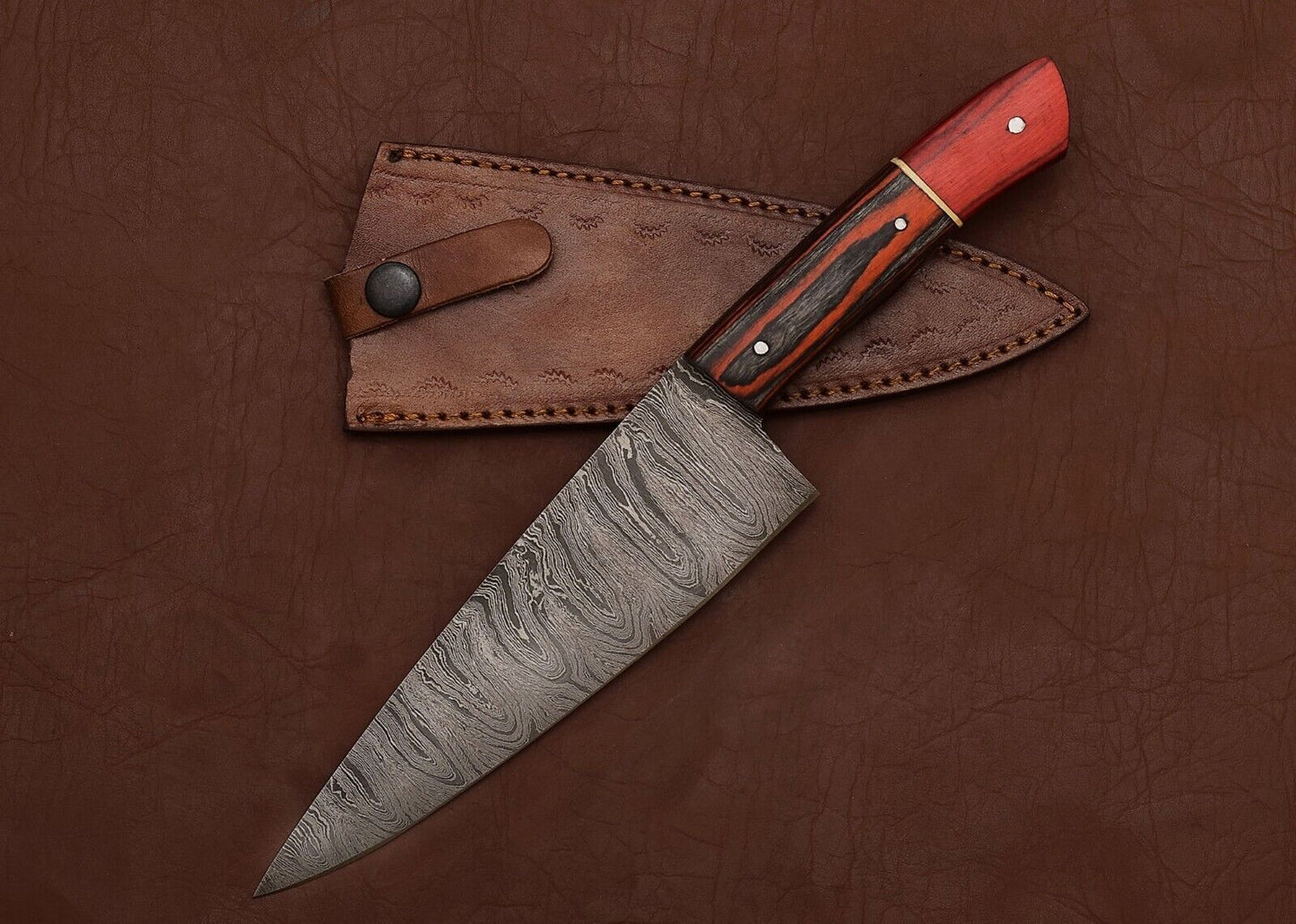 Damascus Steel Cooking Knife  Handmade 7 Inch Chef Knife With Wooden Grip 2