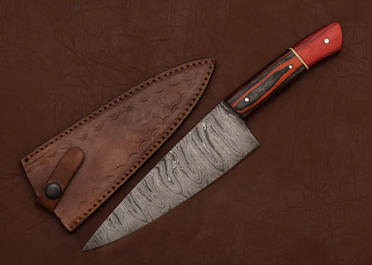 Damascus Steel Cooking Knife – Handmade 7 Inch Chef Knife with Wooden Grip