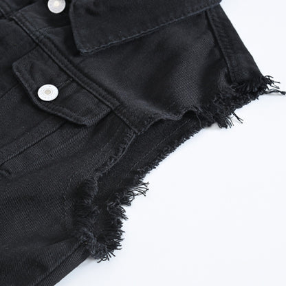 Mens Black Jean Vest Slim Fit Denim Waistcoat Fringe Sleeveless Tank Top 2