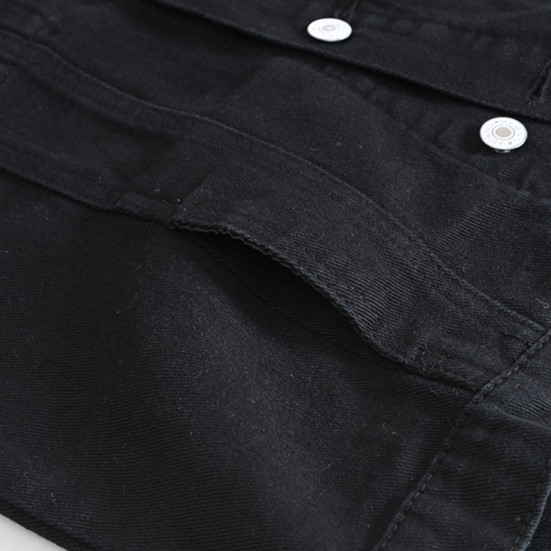 Mens Black Jean Vest Slim Fit Denim Waistcoat Fringe Sleeveless Tank Top 3
