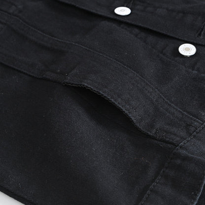 Mens Black Jean Vest Slim Fit Denim Waistcoat Fringe Sleeveless Tank Top 3
