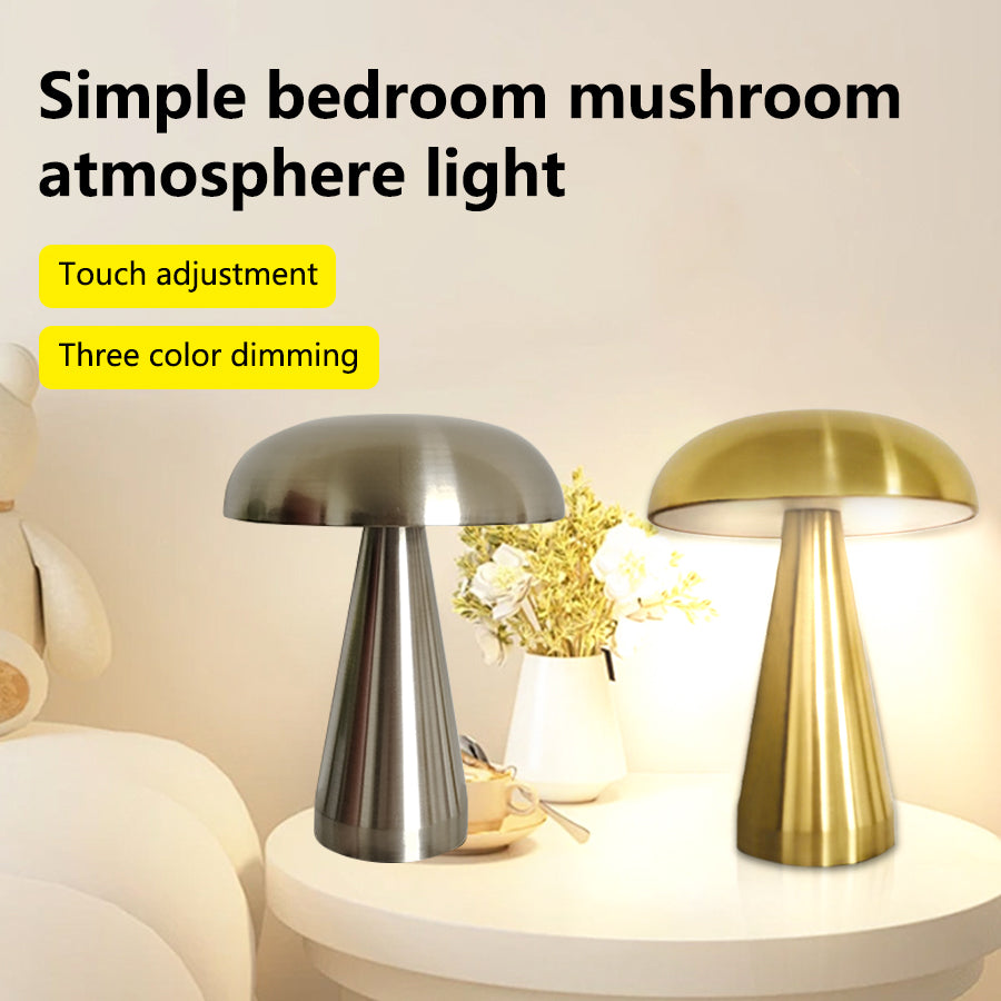 Rechargeable Mushroom Night Light, Dimmable Table Lamp, Warm White Reading Light for Bedroom, Nursery, Desk, Hotel Decor