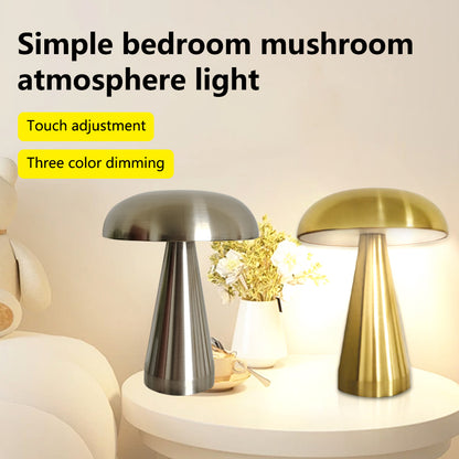 Rechargeable Mushroom Night Light, Dimmable Table Lamp, Warm White Reading Light for Bedroom, Nursery, Desk, Hotel Decor