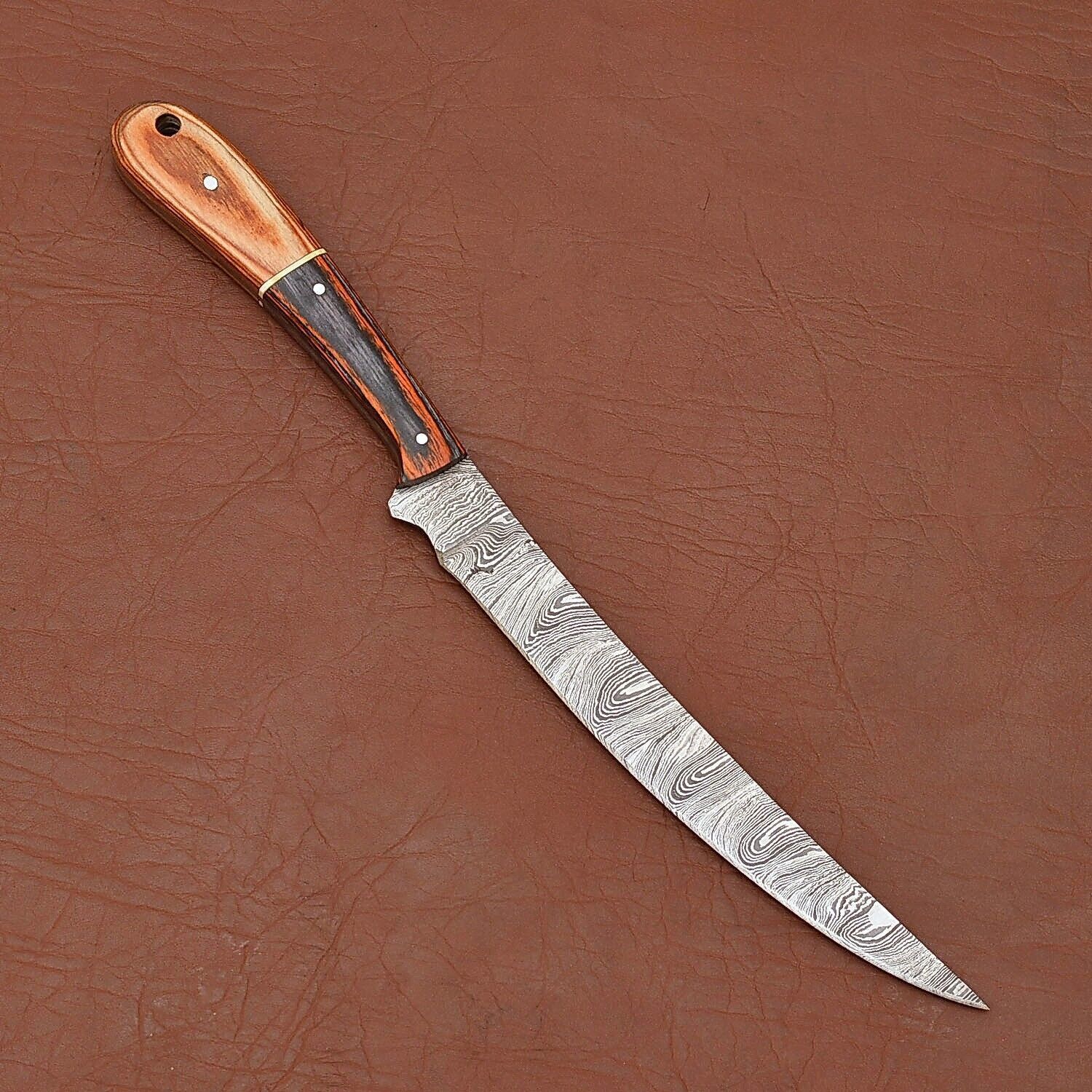12 Handmade Damascus Steel Chef Knife  Wood Handle  Leather Sheath Included 1