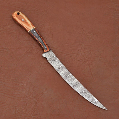 12 Handmade Damascus Steel Chef Knife  Wood Handle  Leather Sheath Included 1
