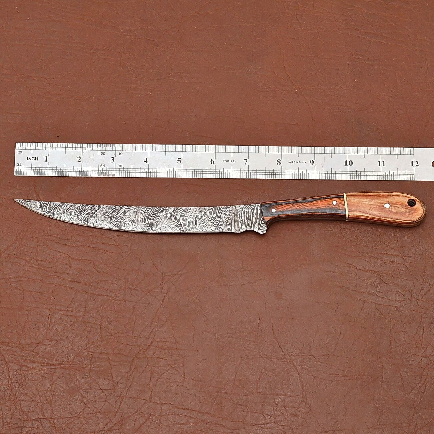 12 Handmade Damascus Steel Chef Knife  Wood Handle  Leather Sheath Included 2