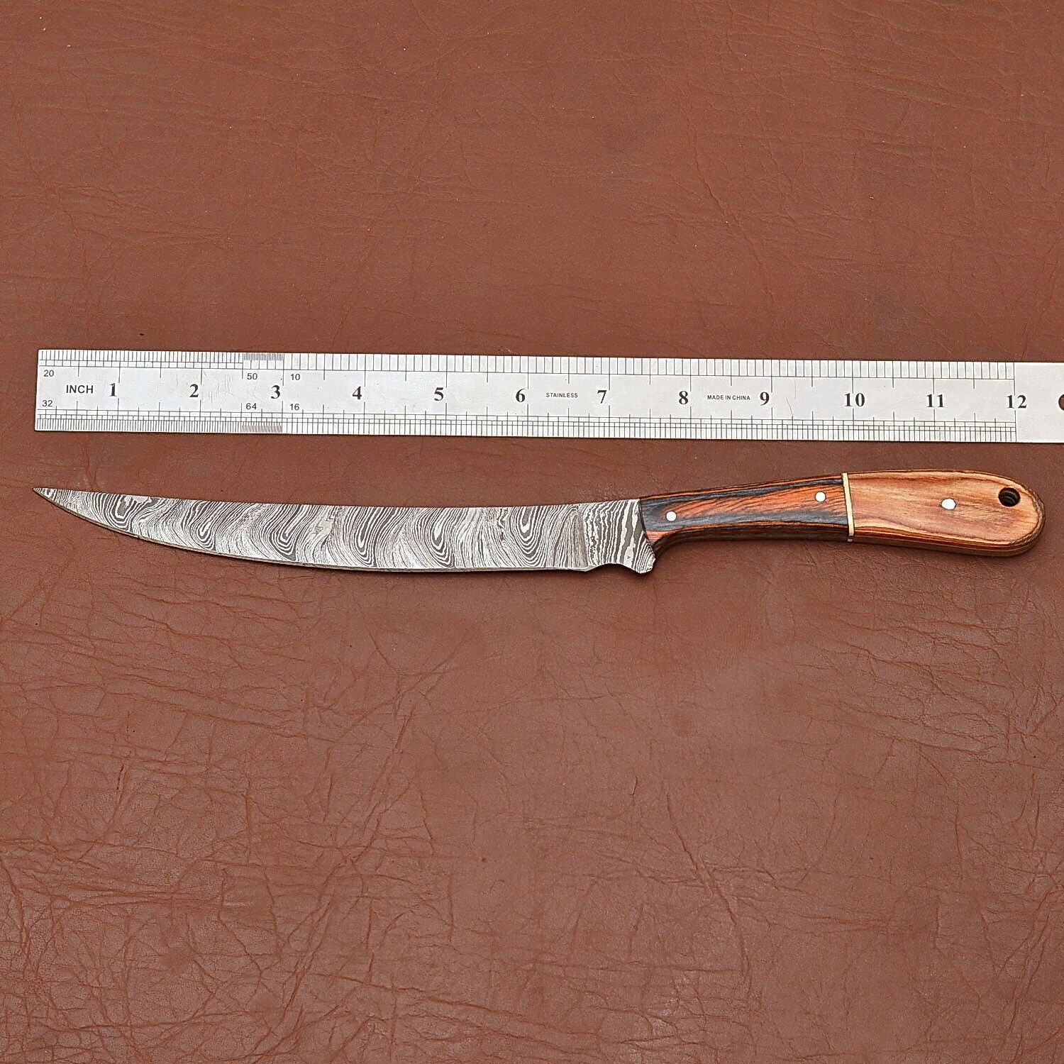 12 Handmade Damascus Steel Chef Knife  Wood Handle  Leather Sheath Included 2