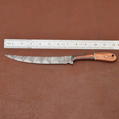 12 Handmade Damascus Steel Chef Knife  Wood Handle  Leather Sheath Included 2