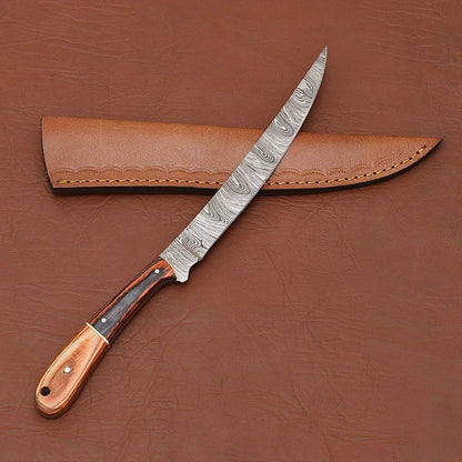 12 Handmade Damascus Steel Chef Knife  Wood Handle  Leather Sheath Included 3