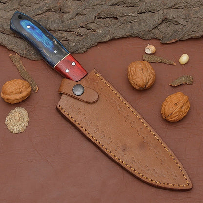 Custom Crafted Damascus Steel Kitchen Knife  Sharp Blade With Wooden Handle 3