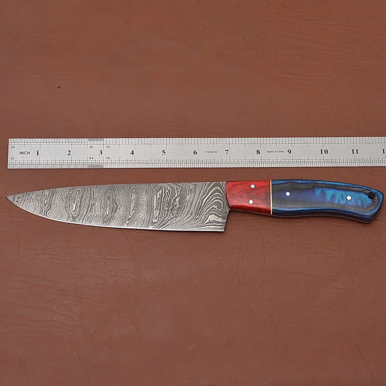 Custom Crafted Damascus Steel Kitchen Knife  Sharp Blade With Wooden Handle 2