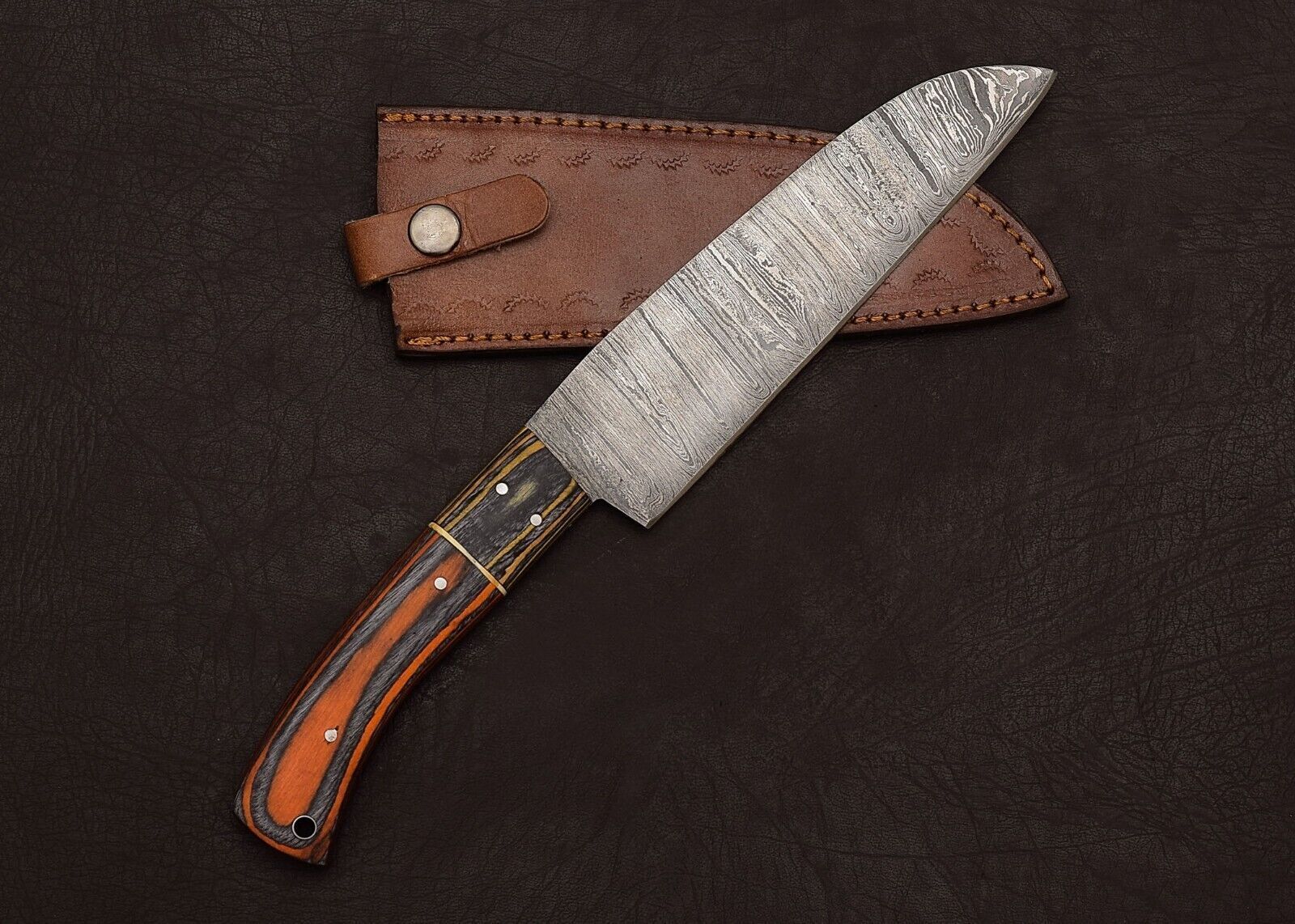 Authentic Damascus Steel Chef Knife  7 HandForged Kitchen Knife With Sheath 1