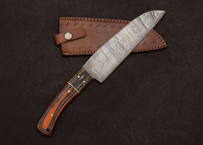 Authentic Damascus Steel Chef Knife  7 HandForged Kitchen Knife With Sheath 1