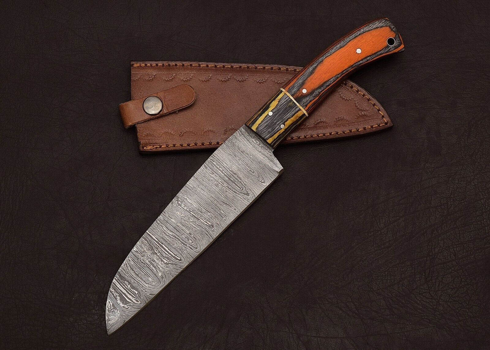 Authentic Damascus Steel Chef Knife – 7" Hand-Forged Kitchen Knife with Sheath