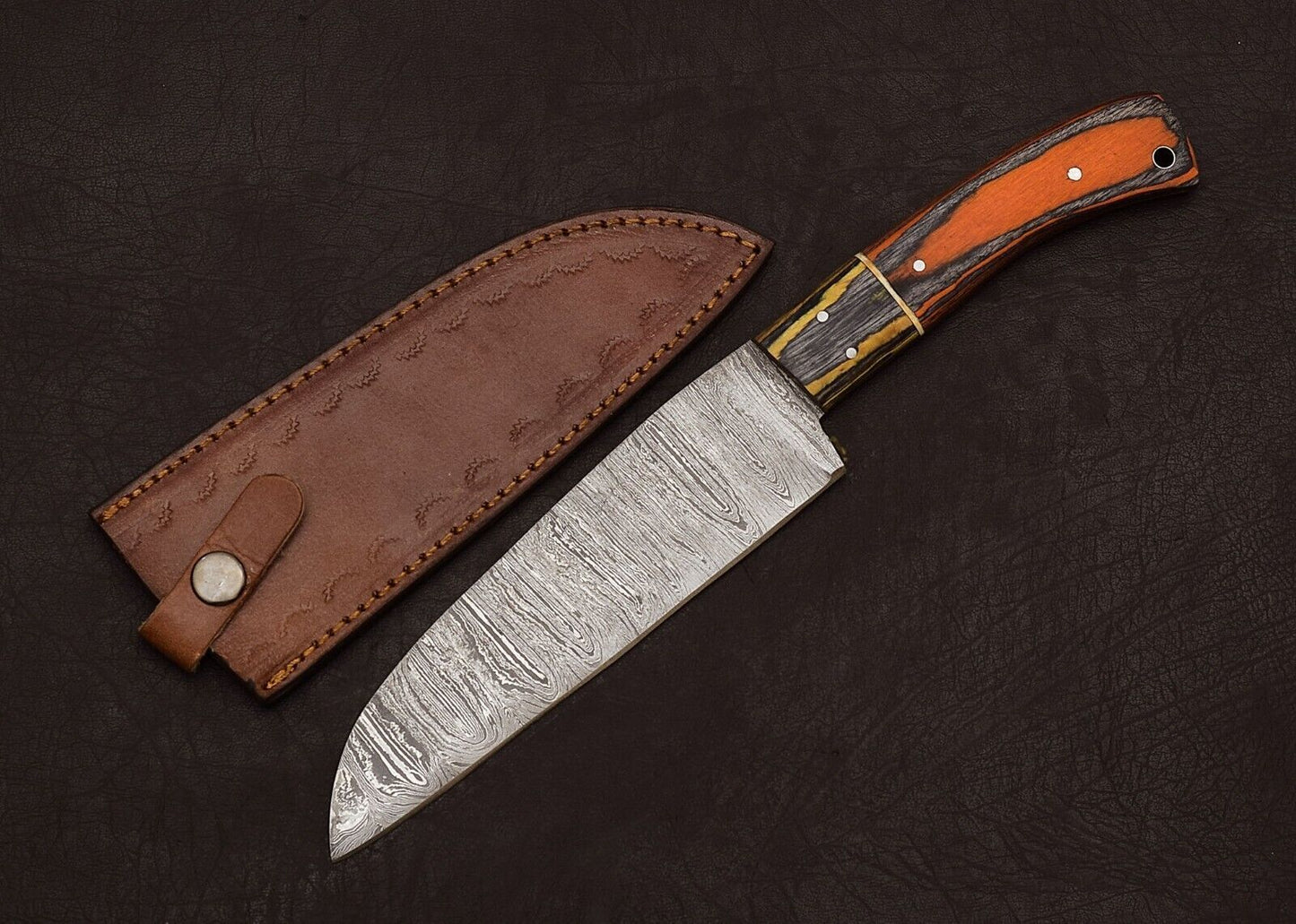 Authentic Damascus Steel Chef Knife  7 HandForged Kitchen Knife With Sheath 2