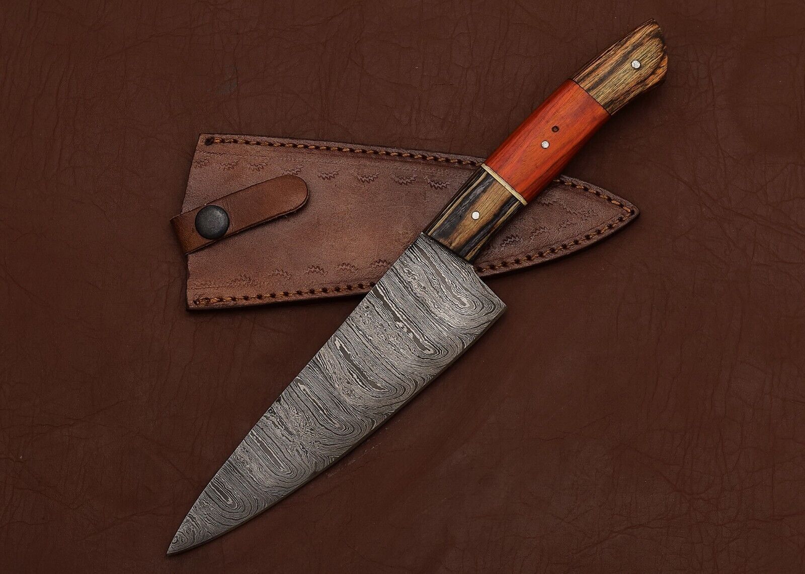 Custom Handmade Damascus Kitchen Knife  Outdoor Cooking  Chef Tool 2