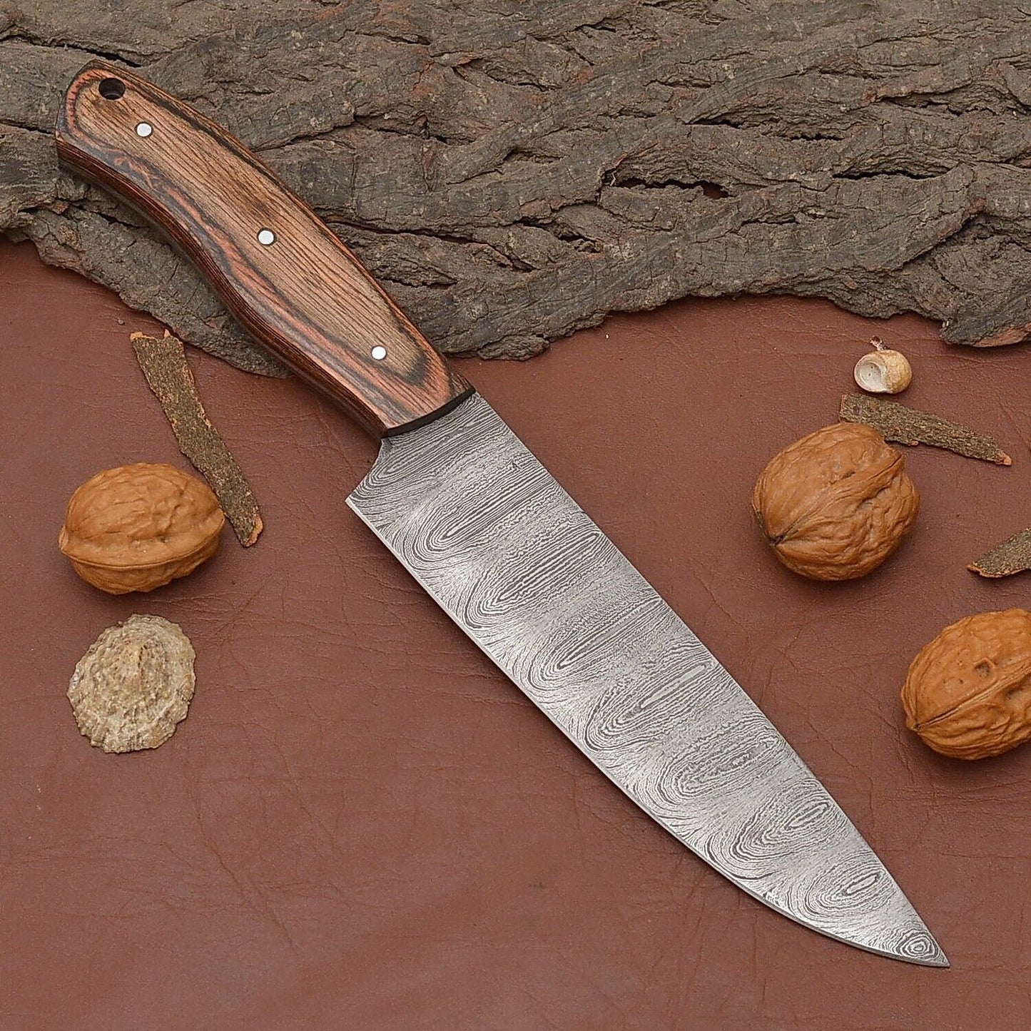 Master Chef Damascus Steel Knife  Handmade 7 Inch Kitchen Blade With Sheath 1