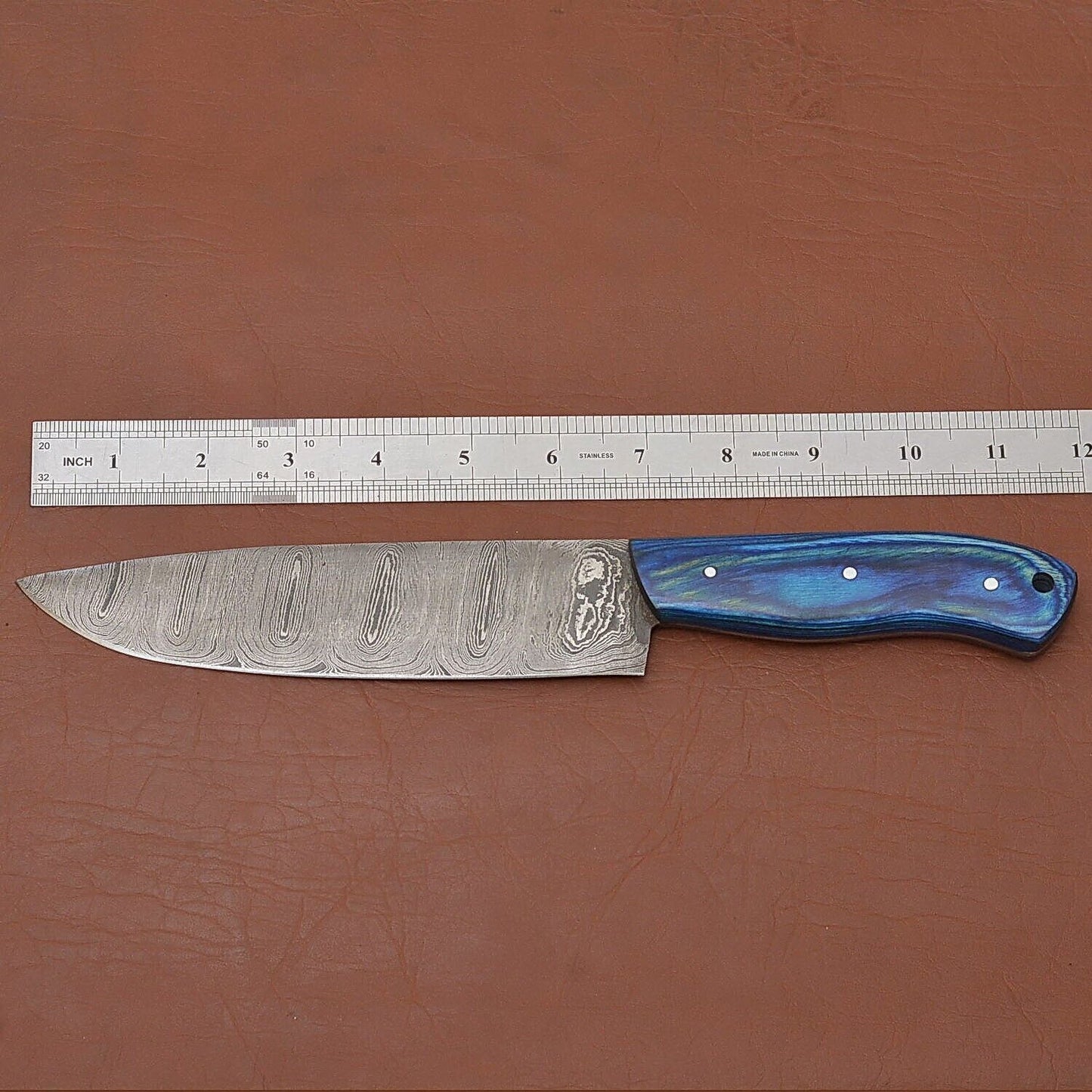 Custom Forged Damascus Steel Kitchen Knife  Fillet Chef Knife With Leather Sheath 1