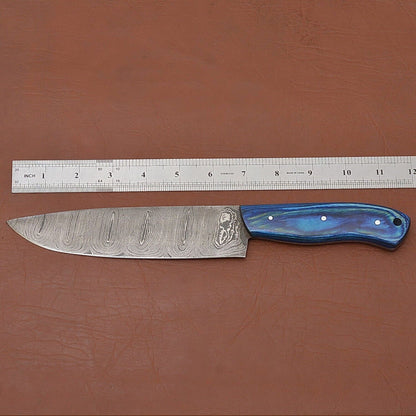 Custom Forged Damascus Steel Kitchen Knife  Fillet Chef Knife With Leather Sheath 1