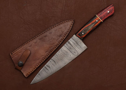 Handmade Damascus Steel Fillet Knife – Wooden Handle Chef Knife for Cooking & Hunting