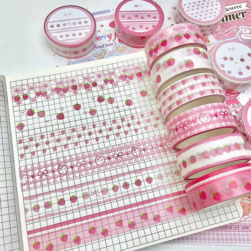 MINKYS Fruit Washi Tape Set  6pcs Cute Strawberry  Apple Decorative Tape For Journaling Scrapbookin 10