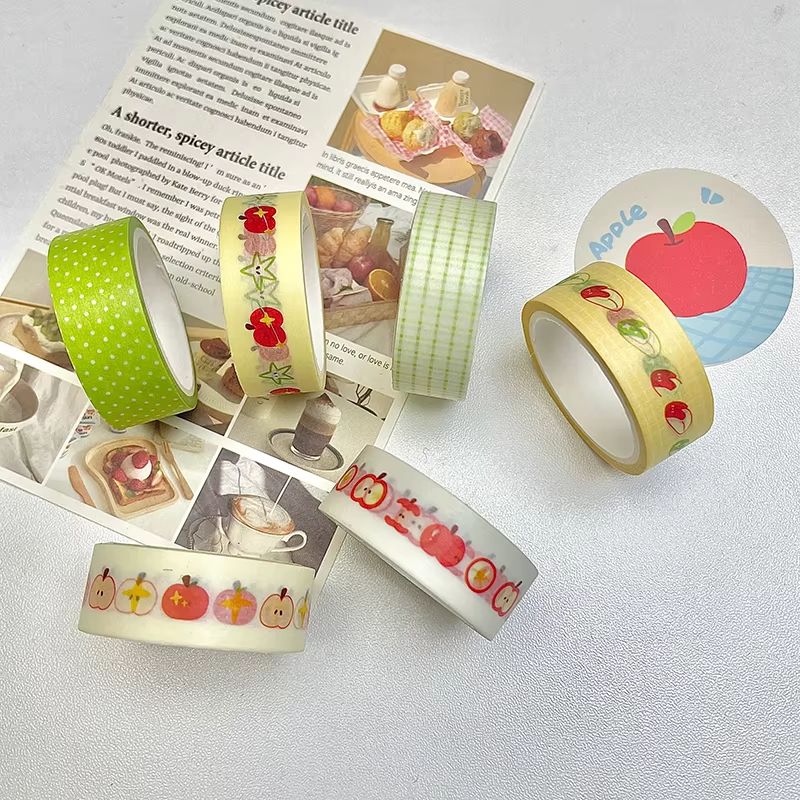 MINKYS Fruit Washi Tape Set  6pcs Cute Strawberry  Apple Decorative Tape For Journaling Scrapbookin 2