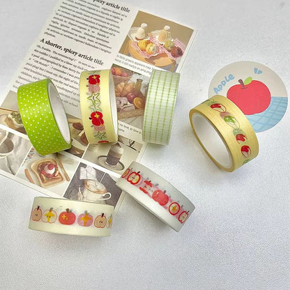 MINKYS Fruit Washi Tape Set  6pcs Cute Strawberry  Apple Decorative Tape For Journaling Scrapbookin 2