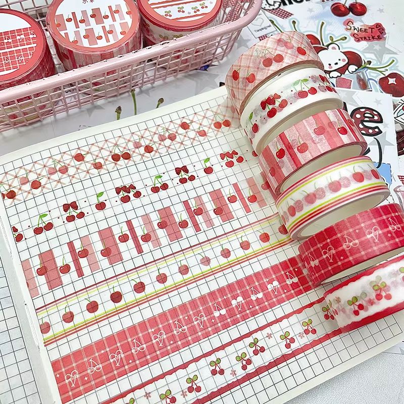 MINKYS Fruit Washi Tape Set  6pcs Cute Strawberry  Apple Decorative Tape For Journaling Scrapbookin 4