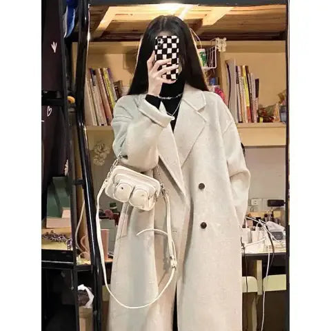 Elegant Style Woolen Coat, Plus Size Ladies Autumn Winter Loose Fit, Hepburn Style, Medium Length Jacket