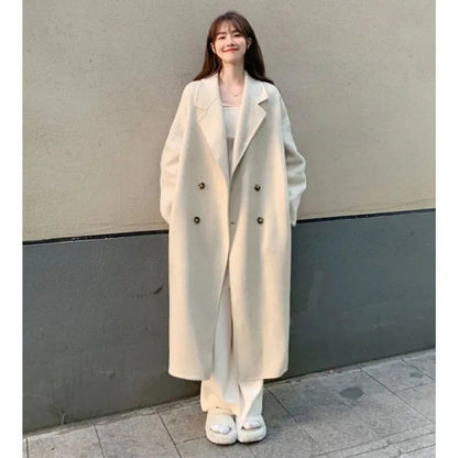 Elegant Style Woolen Coat, Plus Size Ladies Autumn Winter Loose Fit, Hepburn Style, Medium Length Jacket