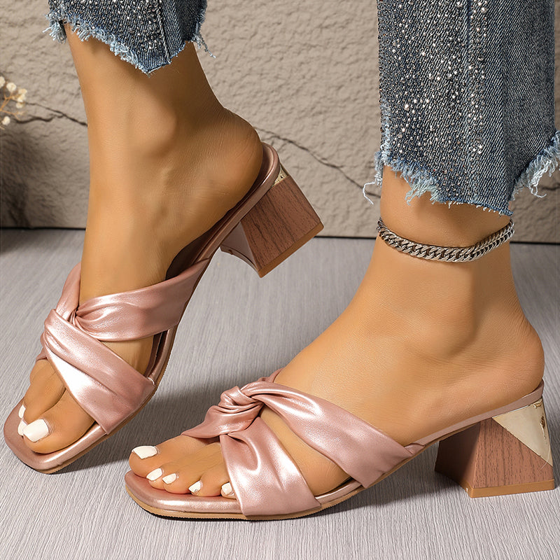 Trendy Square Head Heels Sandals For Women Stylish Summer Fashion Slippers  Heeled Shoes 7