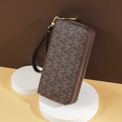 Fashion Long Wallets for Women, Wristlet Wallet, Double Zipper Clutches, Phone Holder, Purse with Big Letter, Stylish