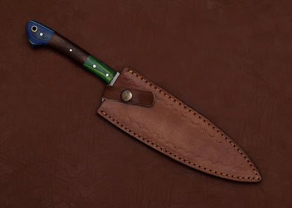 Handmade Damascus Steel Fillet Knife  7 Chef Knife With Pakka Wood Handle  Leather Sheath 3