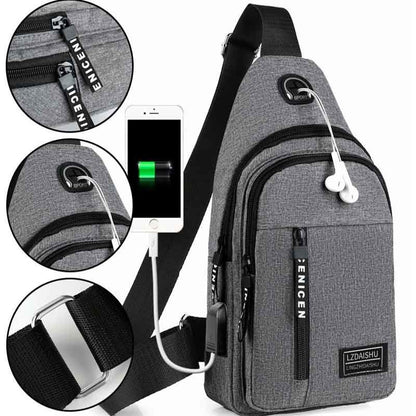 Outdoor Casual Men's Chest Bag, Canvas Small Satchel, Fashionable Solid Color Handbag, Zipper Messenger Bag