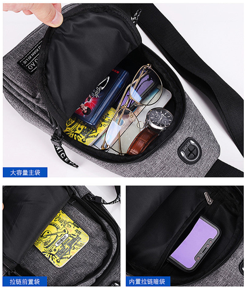 Outdoor Casual Men's Chest Bag, Canvas Small Satchel, Fashionable Solid Color Handbag, Zipper Messenger Bag