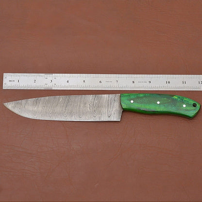 Damascus Steel Fillet Knife  7 Chef Knife With Pakka Wood Handle  Leather Sheath 2