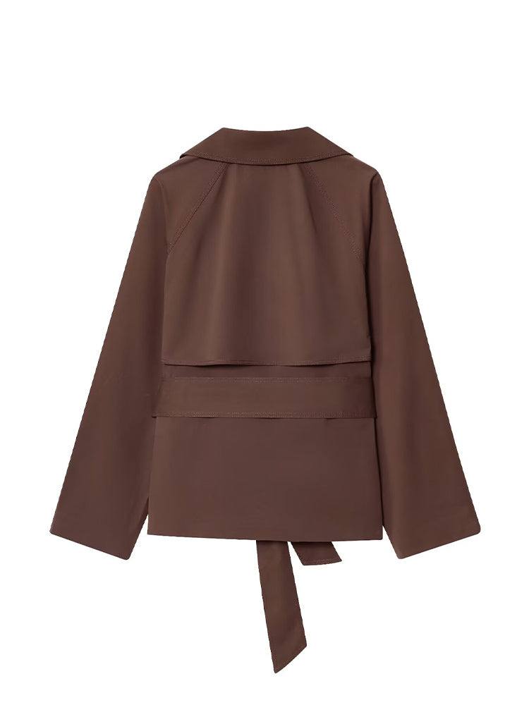 Versatile Women's Fashion Jacket, Solid Color Short Windbreaker, Simple Lace Trim, Feminine Temperament