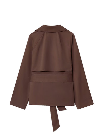 Versatile Women's Fashion Jacket, Solid Color Short Windbreaker, Simple Lace Trim, Feminine Temperament