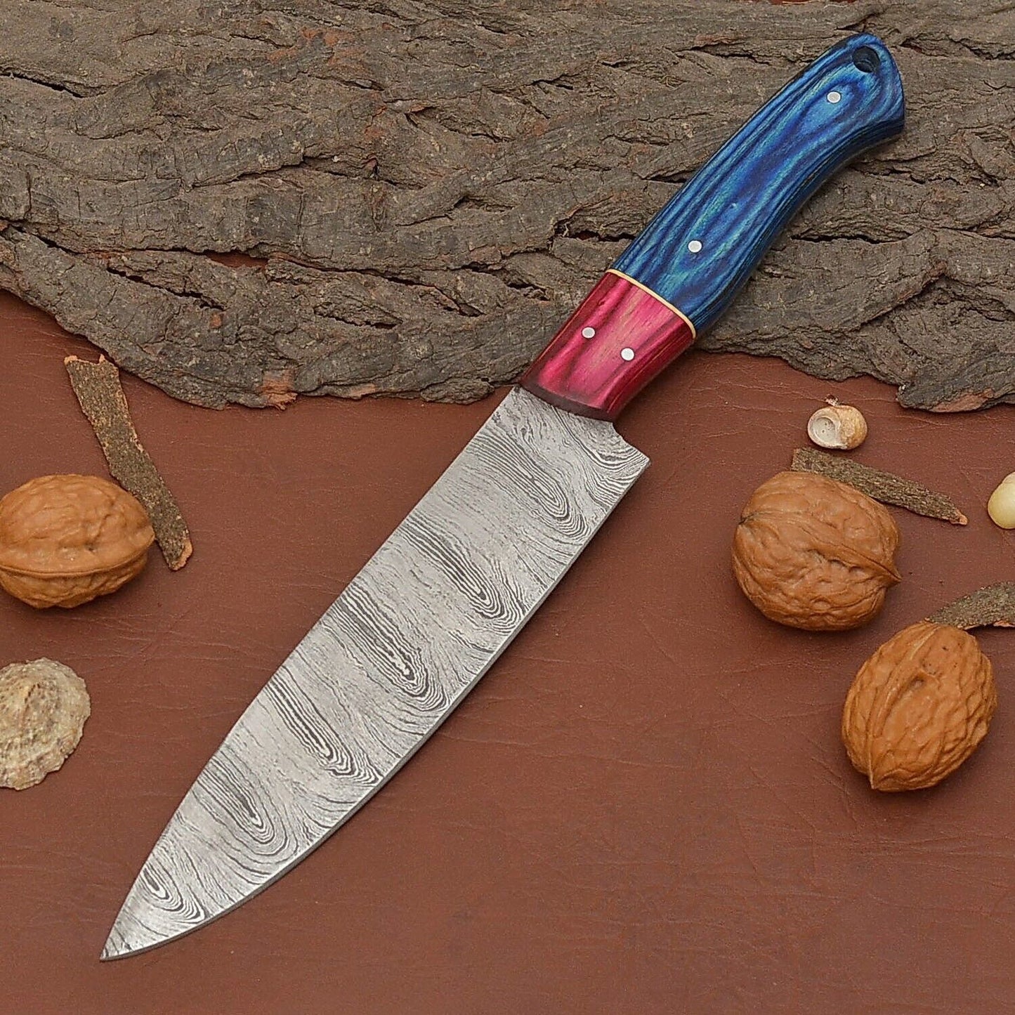 Artisan Damascus Steel Chef Knife – Handmade Fillet Knife with Wooden Grip