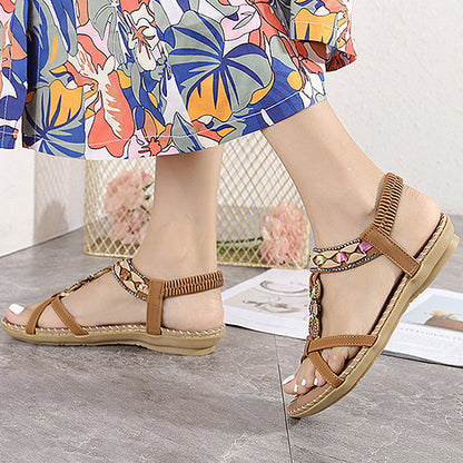 Bohemia Style Womens Gemstone Sandals Low Heel Beach Sandals For Women Comfortable Summer Sandal Sh 3
