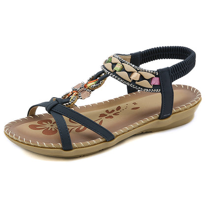 Bohemia Style Womens Gemstone Sandals Low Heel Beach Sandals For Women Comfortable Summer Sandal Sh 7