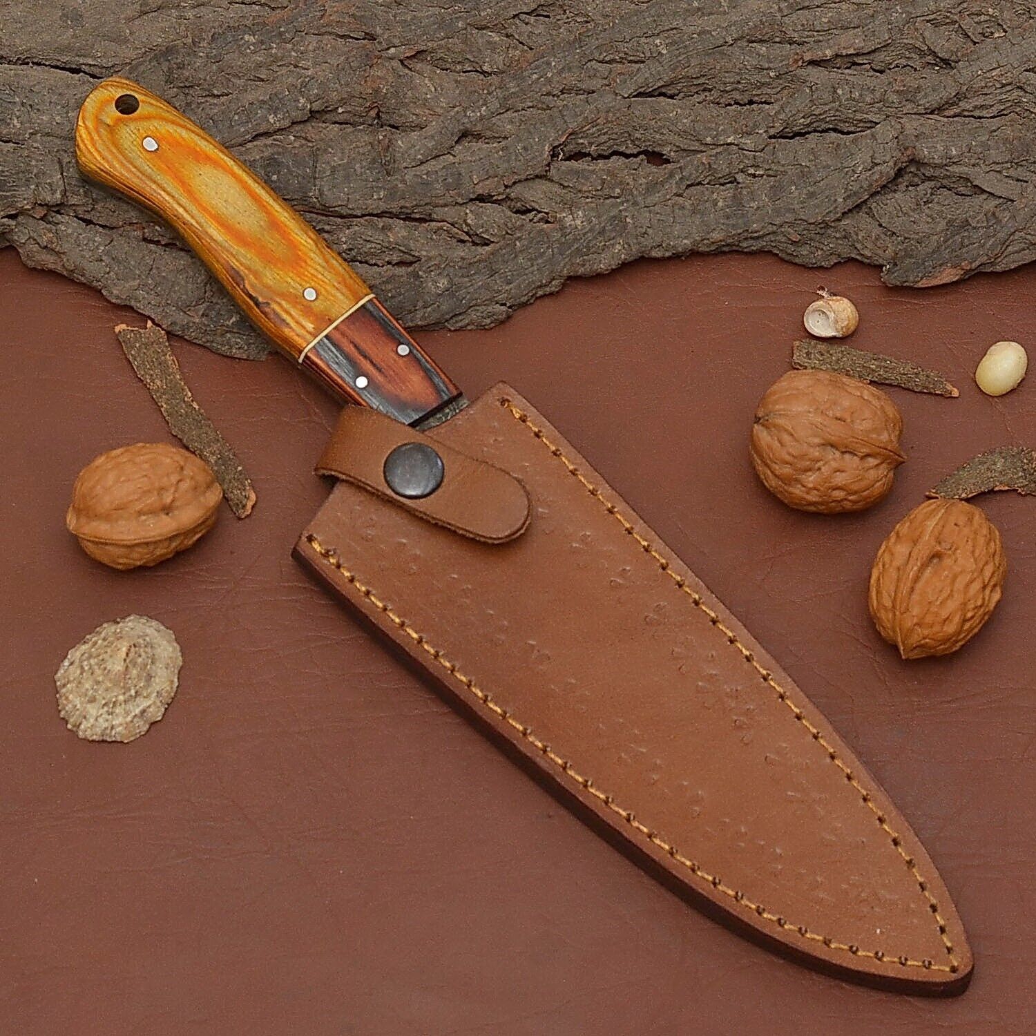 Custom Crafted Damascus Steel Fillet Knife  Wood Handle Knife For Kitchen  Camping 3